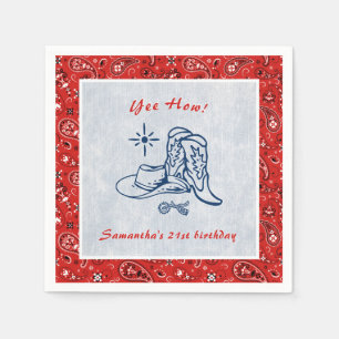 Yee How Western Paisley Denim Blue Jeans Birthday Napkins