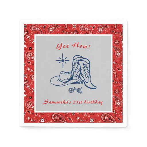 Yee How Western Paisley Denim Blue Jeans Birthday Napkins