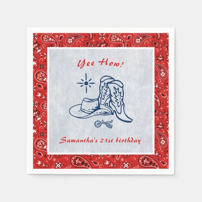 Yee How Western Paisley Denim Blue Jeans Birthday Napkins (Front)
