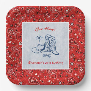 Yee How Western Paisley Denim Blue Jeans Birthday Paper Plates