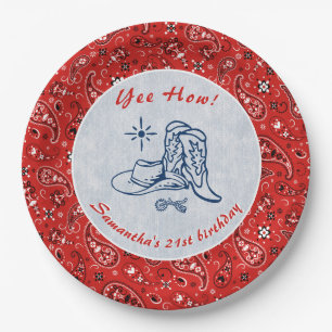 Yee How Western Paisley Denim Blue Jeans Birthday Paper Plates