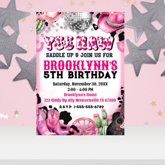Yee Yaw Disco Cowgirl Birthday Party Invitation (Creator Uploaded)