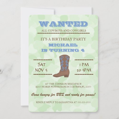 YEEHAW Blue Cowboy Birthday Party Invitation