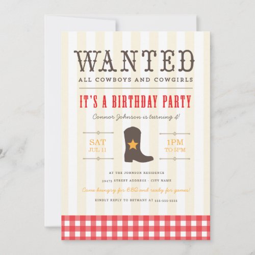 Yeehaw Cowboy Birthday Party Invitation
