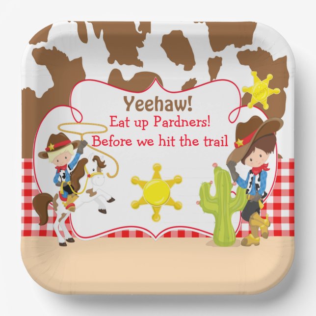 Yeehaw Cowboy Western Birthday Party Paper Plates (Front)
