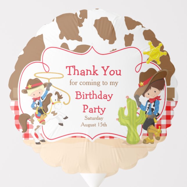 Yeehaw Cowboy Western Birthday Party Thank You Balloon (Front)