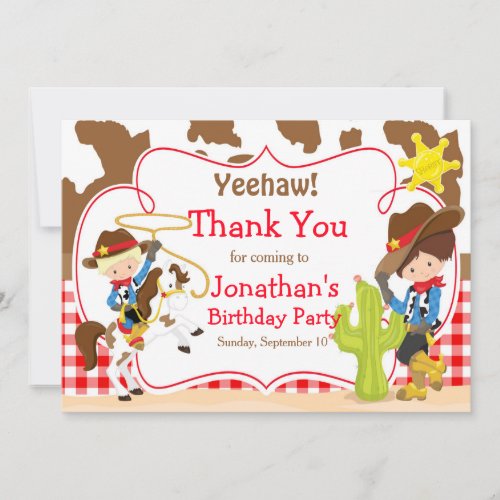 Yeehaw Cowboy Western Birthday Party Thank You Card