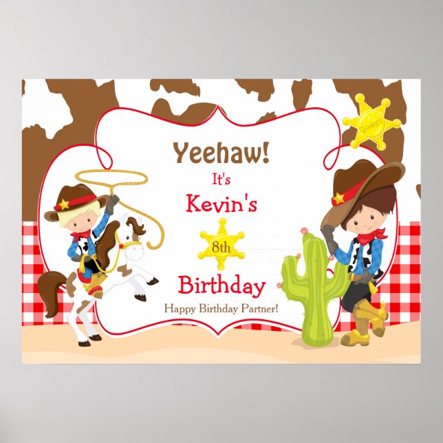 Yeehaw Cowboy Western Birthday Poster Boy (Front)