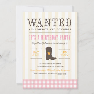 Yeehaw! Cowgirl Birthday Party Invitation