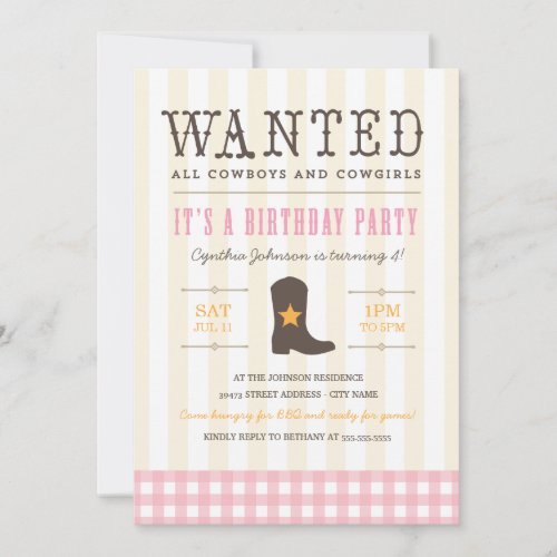 Yeehaw Cowgirl Birthday Party Invitation