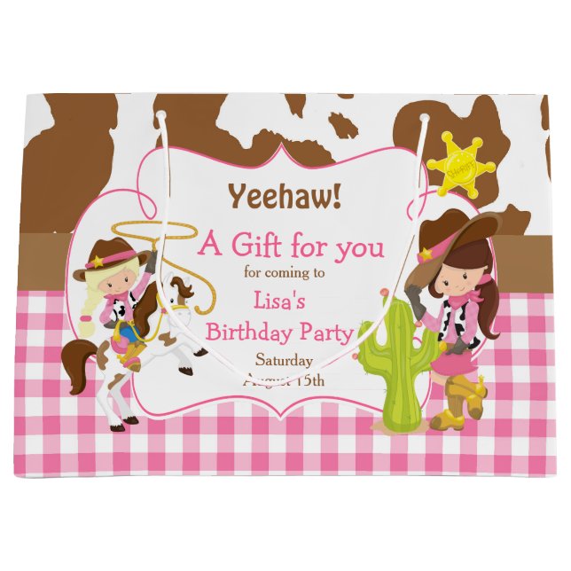 Yeehaw Cowgirl Western Birthday Large Gift Bag (Front)