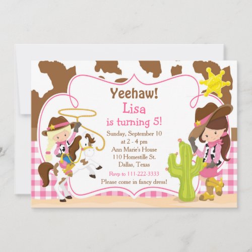 Yeehaw Cowgirl Western Birthday Party Invitation