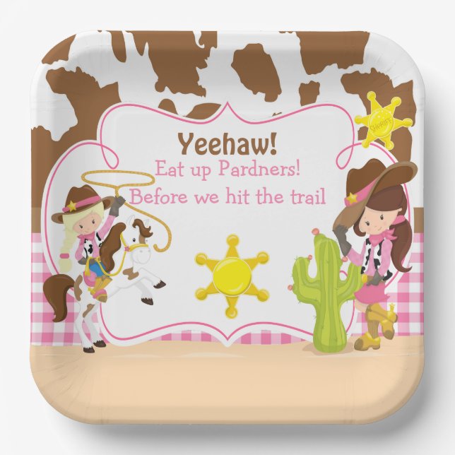 Yeehaw Cowgirl Western Birthday Party Paper Plates (Front)