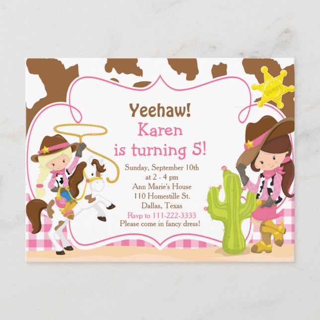 Yeehaw Cowgirl Western Birthday Party Postcard (Front)