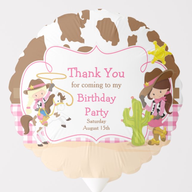 Yeehaw Cowgirl Western Birthday Party Thank You Balloon (Front)