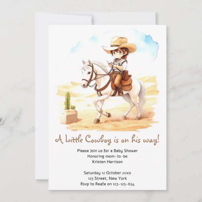 Yeehaw Fiesta! Watercolor Cowboy Baby Shower Invitation (Front)