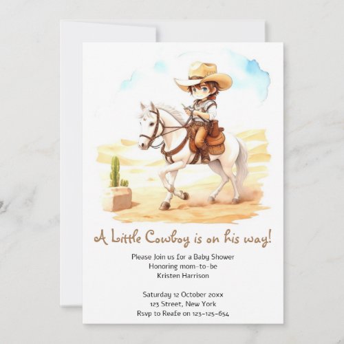 Yeehaw Fiesta Watercolor Cowboy Baby Shower Invitation