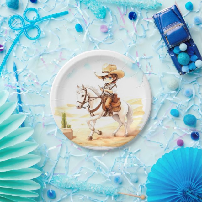 Yeehaw Fiesta! Watercolor Cowboy Baby Shower Paper Plates (Party)