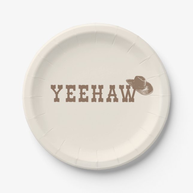 Yeehaw Hat My First Rodeo Birthday Neutral Party Paper Plates (Front)