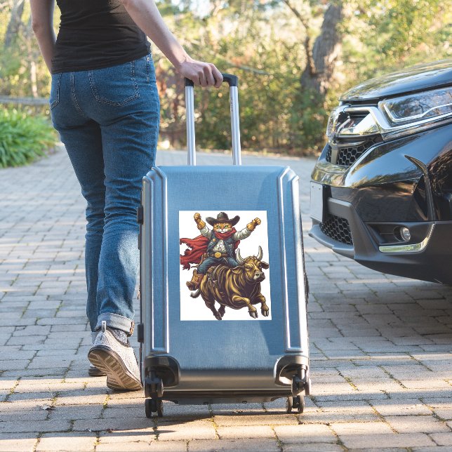 Yeehaw Kitty – Wild West Cat Cowboy Rodeo Sticker (Suitcase Insitu)