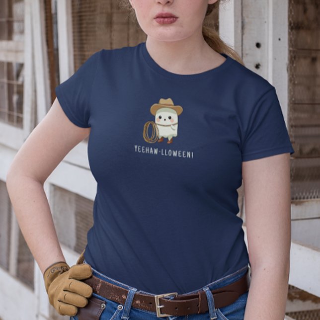 “Yeehaw-lloween!”  Funny Cowboy Ghost Halloween  Tri-Blend Shirt (Creator Uploaded)