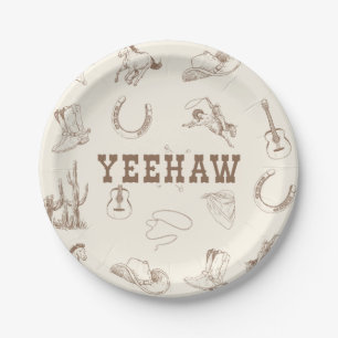 Yeehaw My First Rodeo Birthday Party Plate Neutral