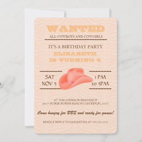 YEEHAW Orange Cowgirl Birthday Party Invitation