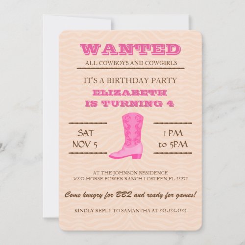 YEEHAW Pink Cowgirl Birthday Party Invitation