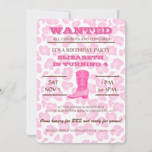 YEEHAW Pink Cowgirl Birthday Party Invitation