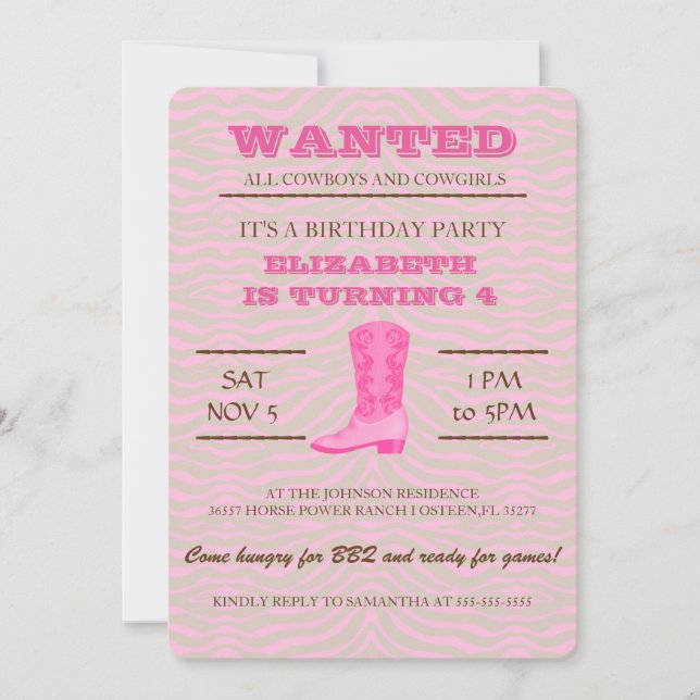 YEEHAW! Pink Cowgirl Birthday Party Invitation (Front)