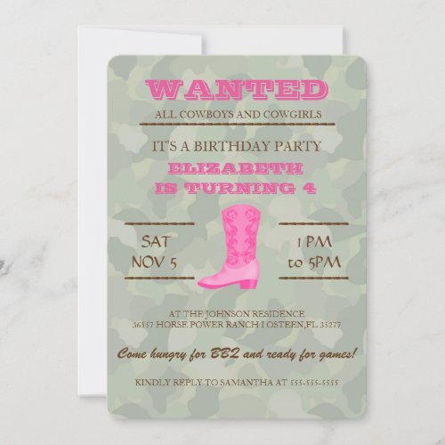 YEEHAW Pink Cowgirl Birthday Party Invitation