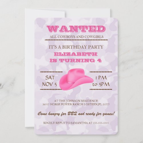 YEEHAW Pink Cowgirl Birthday Party Invitation