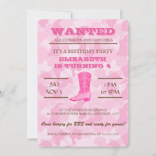 YEEHAW! Pink Cowgirl Birthday Party Invitation