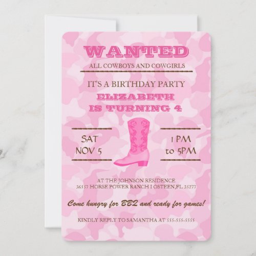 YEEHAW Pink Cowgirl Birthday Party Invitation