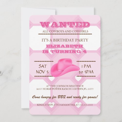 YEEHAW Pink Cowgirl Birthday Party Invitation