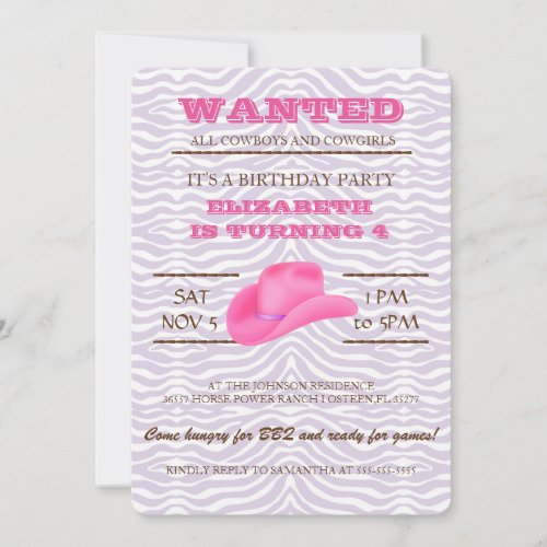 YEEHAW Pink Cowgirl Birthday Party Invitation