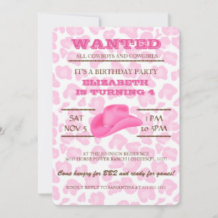 YEEHAW! Pink Cowgirl Birthday Party Invitation