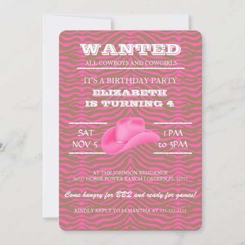 YEEHAW Pink Cowgirl Birthday Party Invitation