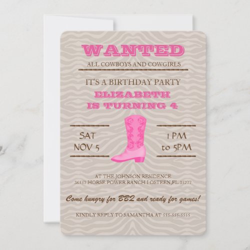 YEEHAW Pink Cowgirl Birthday Party Invitation