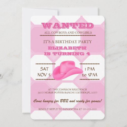 YEEHAW Pink Cowgirl Birthday Party Invitation
