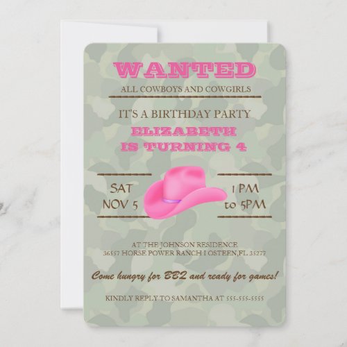 YEEHAW Pink Cowgirl Birthday Party Invitation