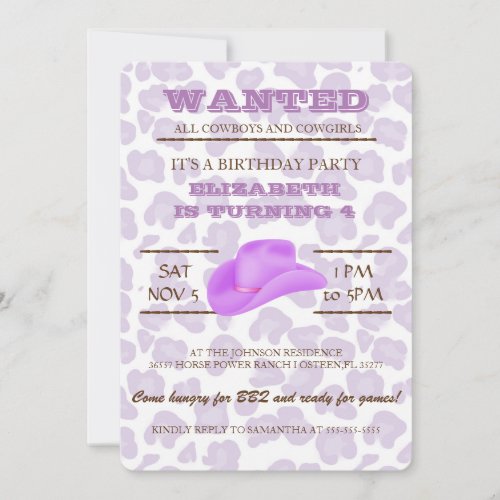 YEEHAW Purple Cowgirl Birthday Party Invitation