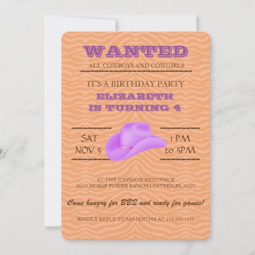 YEEHAW Purple Cowgirl Birthday Party Invitation