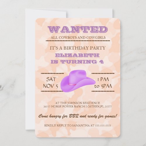 YEEHAW Purple Cowgirl Birthday Party Invitation