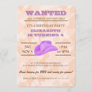 YEEHAW! Purple Cowgirl Birthday Party Invitation