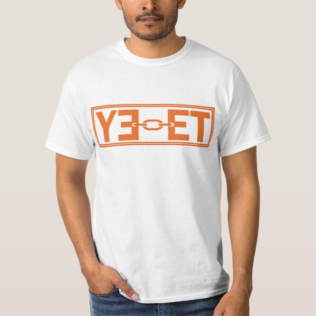 YEET Logo Design: Bold Orange Typography T-Shirt (Front)