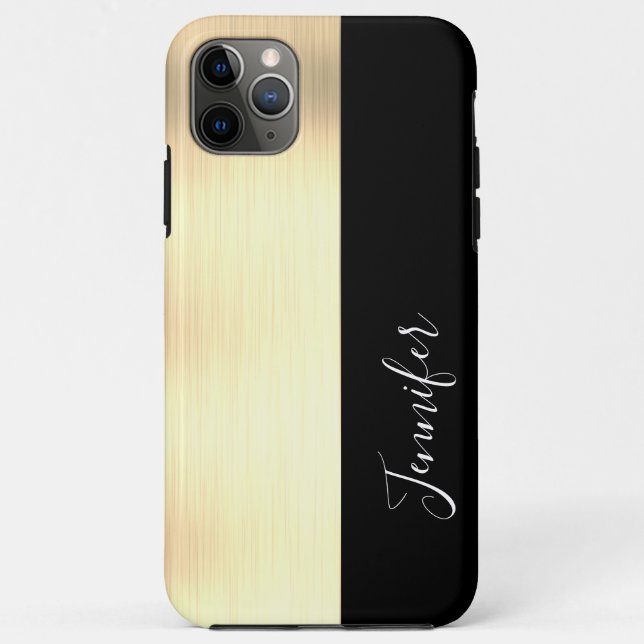 Yel Gold, Black Stripe, DIY Name, White Script Cas Case-Mate iPhone Case (Back)
