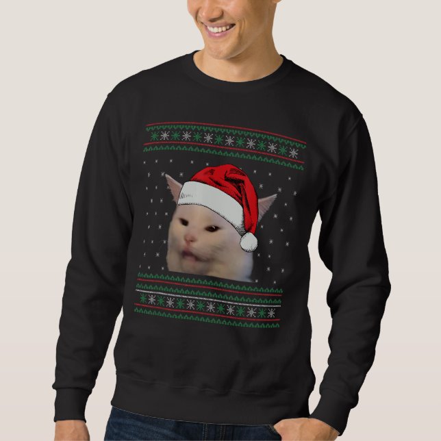 Yelling At A Cat Ugly Christmas Sweater Funny Meme (Front)