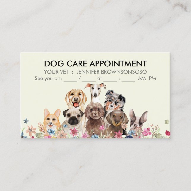 Yelllow Dogs Boho Chic Appointment Business Card (Front)
