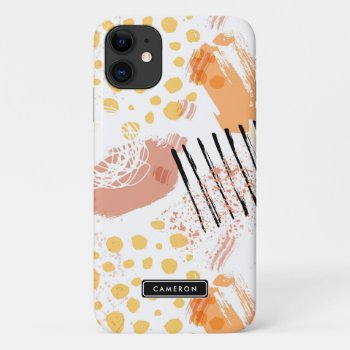 Yello And Orange Abstract Pattern Monogram Iphone 11 Case by KeikoPrints at Zazzle